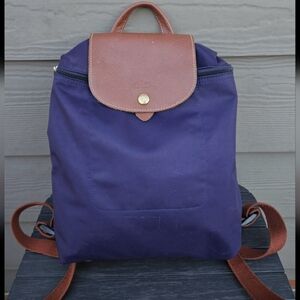 Longchamp Le Pliage Nylon Foldable Original Backpack Purple Brown 1011667